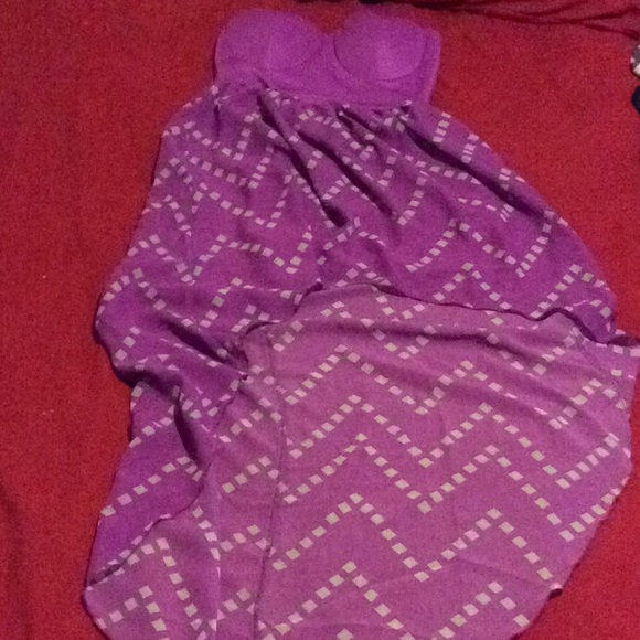 Purple/silver strapless high low flowy dress - Picture 1 of 4